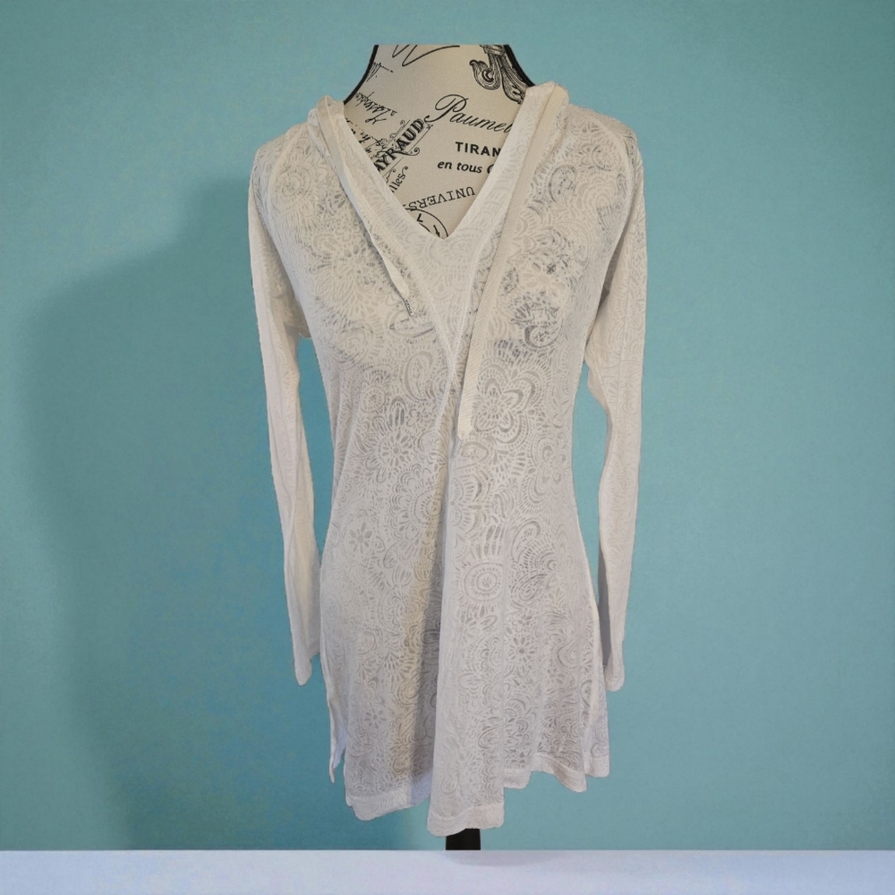 Athleta yoga/beach cover-up, lacy patterened sheer tunic hoodie